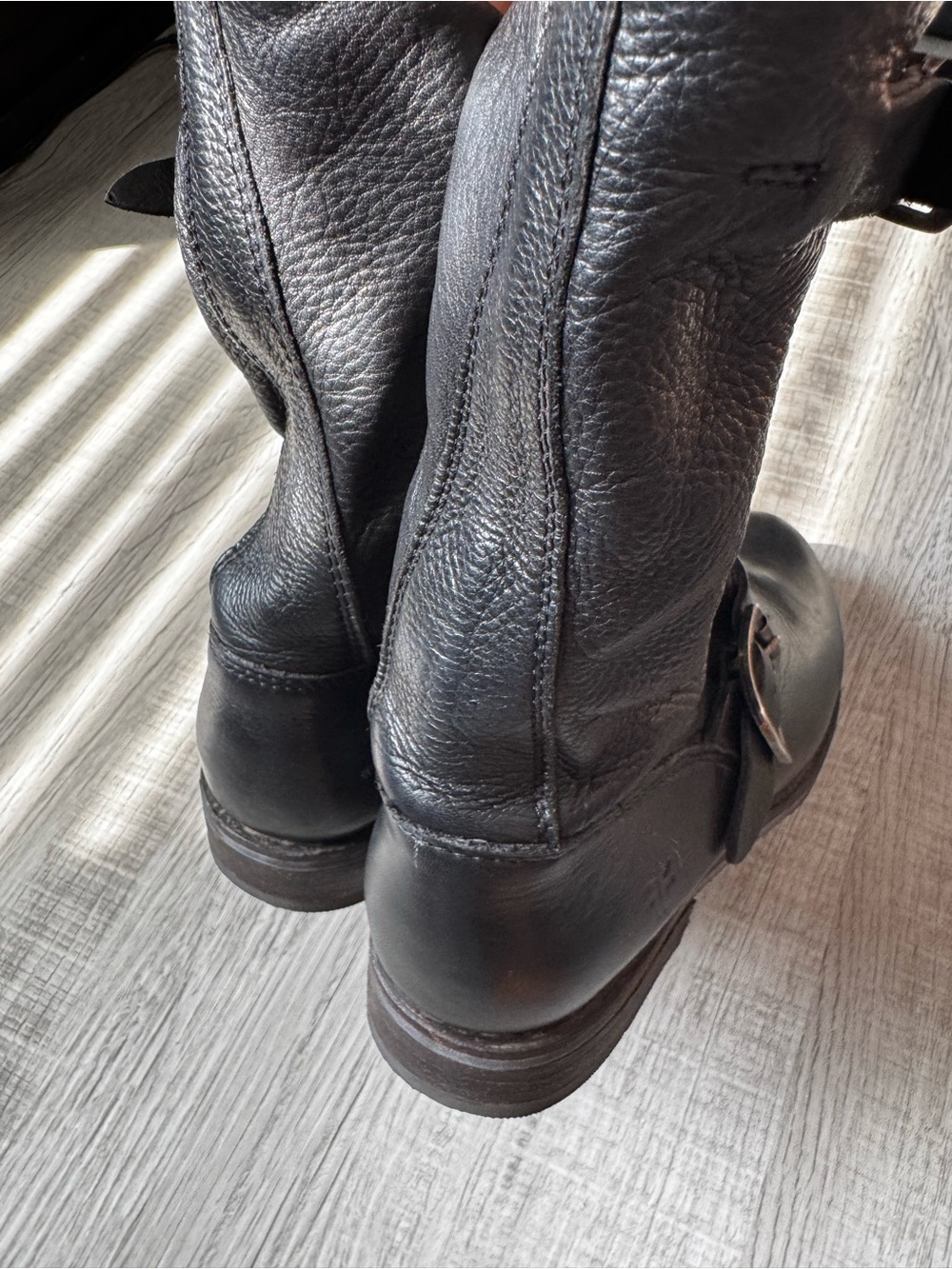 Frye Black Leather Buckle Engineer Boots - Picture 8 of 12
